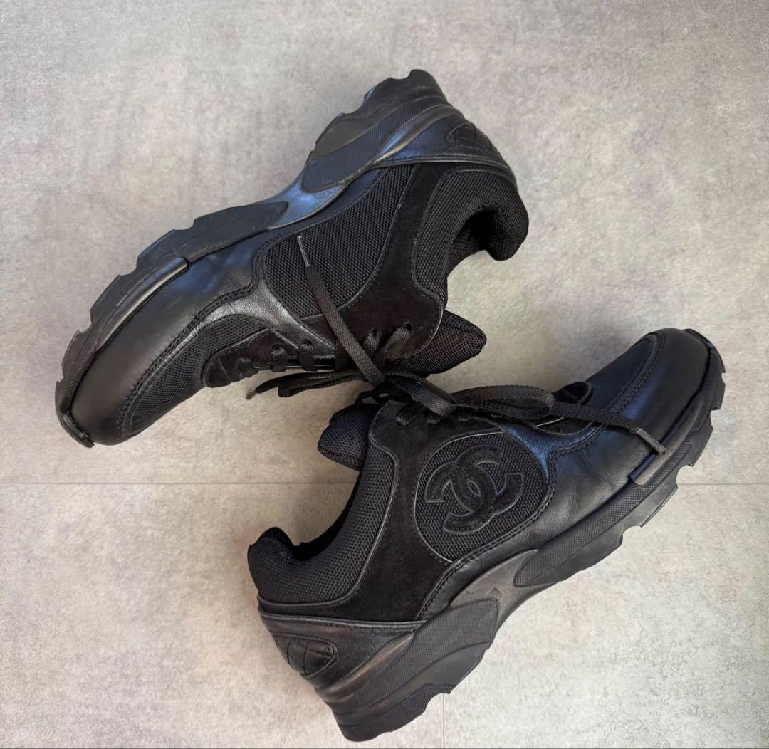 r*c様 CHANELココマーク メッシュスエード スニーカー ブラック 黒38