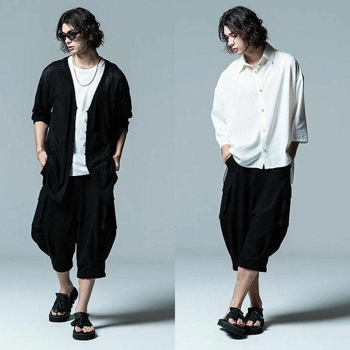 美品 23SS グラム クロップド サルエル カーゴ パンツ 黒 ブラック L