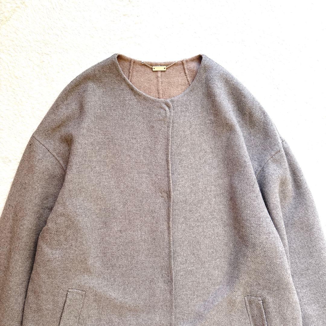 ✨美品✨自由区　MANTECO ノーカラー　ロングコート　リバーコート