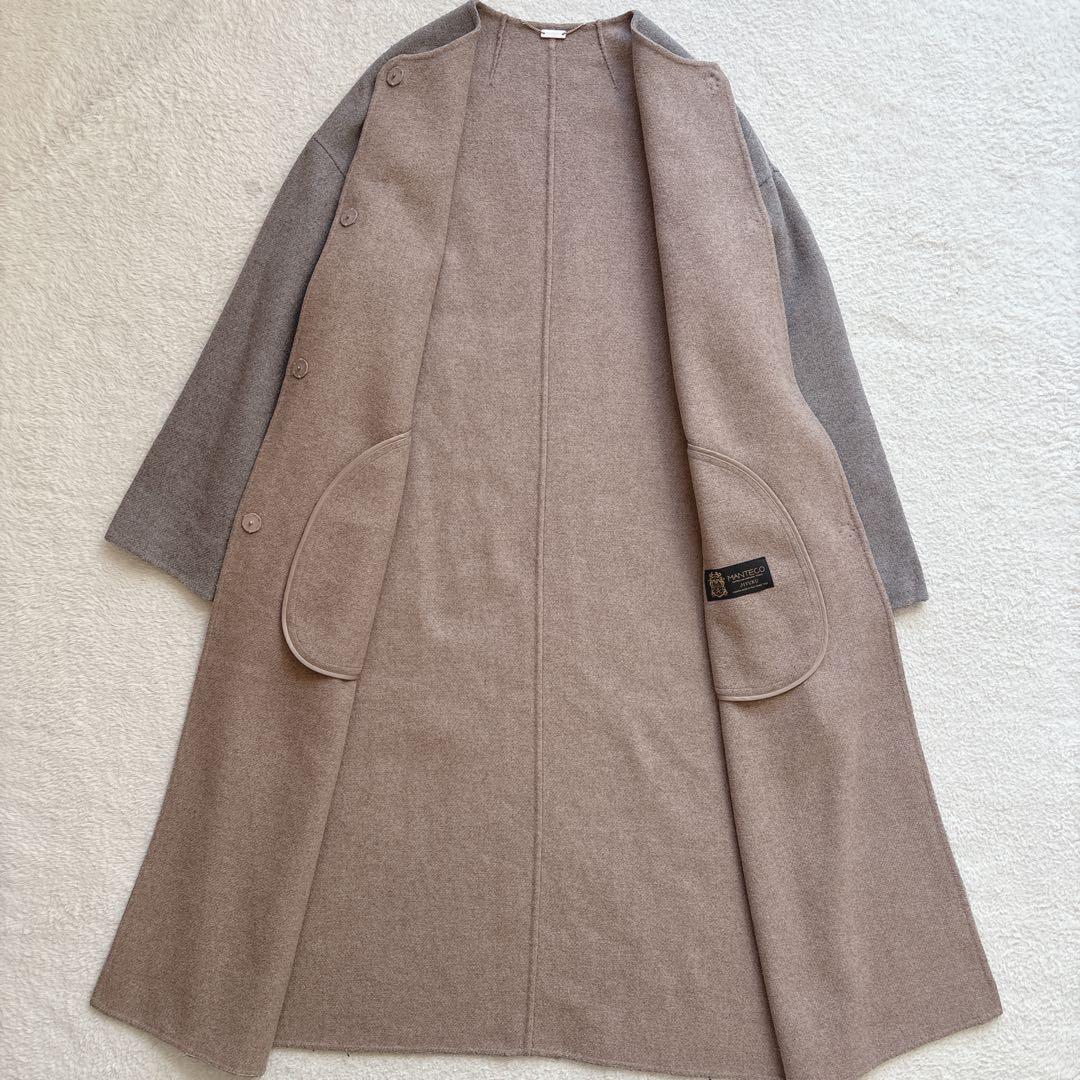 ✨美品✨自由区　MANTECO ノーカラー　ロングコート　リバーコート
