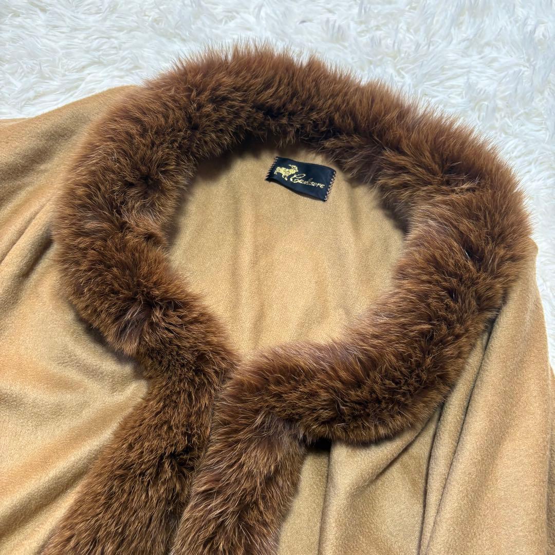 高級 美品✨上質カシミヤ×フォックス ショール ポンチョ ブラウン