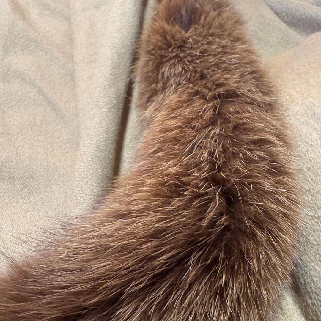 高級 美品✨上質カシミヤ×フォックス ショール ポンチョ ブラウン