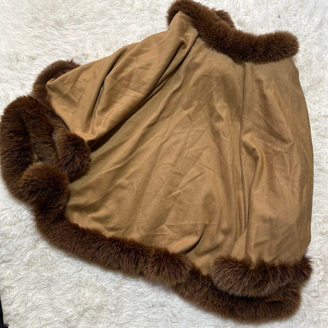 高級 美品✨上質カシミヤ×フォックス ショール ポンチョ ブラウン