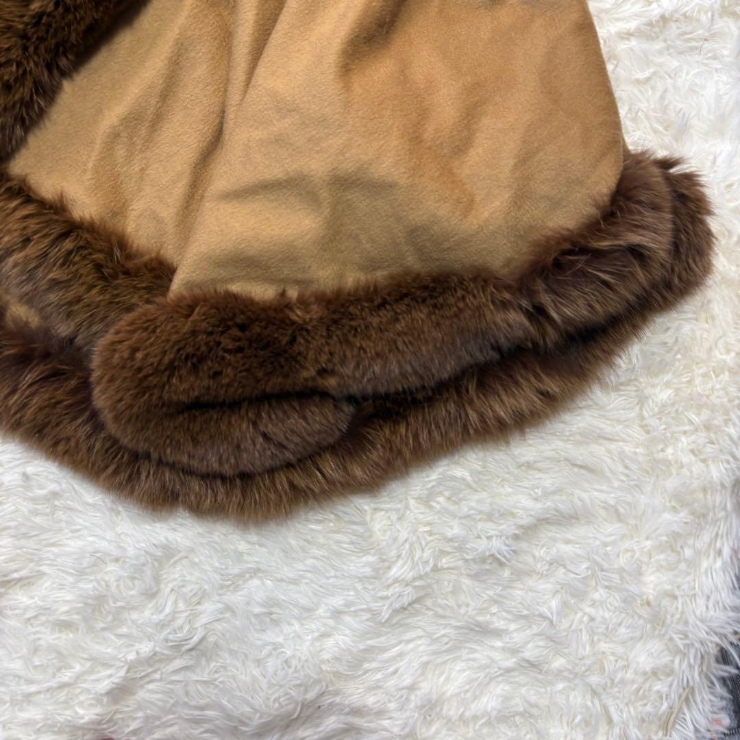高級 美品✨上質カシミヤ×フォックス ショール ポンチョ ブラウン