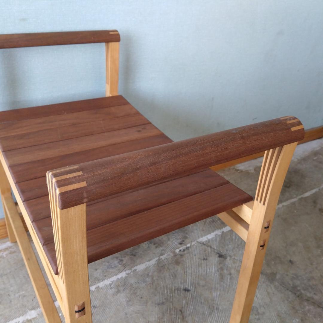 木製 アーム付き スツール　組み木