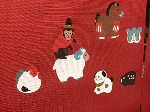 福猫　赤富士十二支　　職人が創る本物志向のれん麻100％の高級品です！