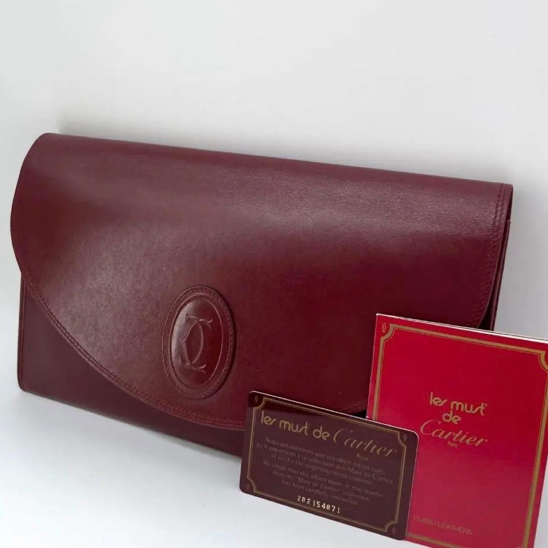 11493✨カルティエ クラッチバッグ マストライン レザー ボルドー