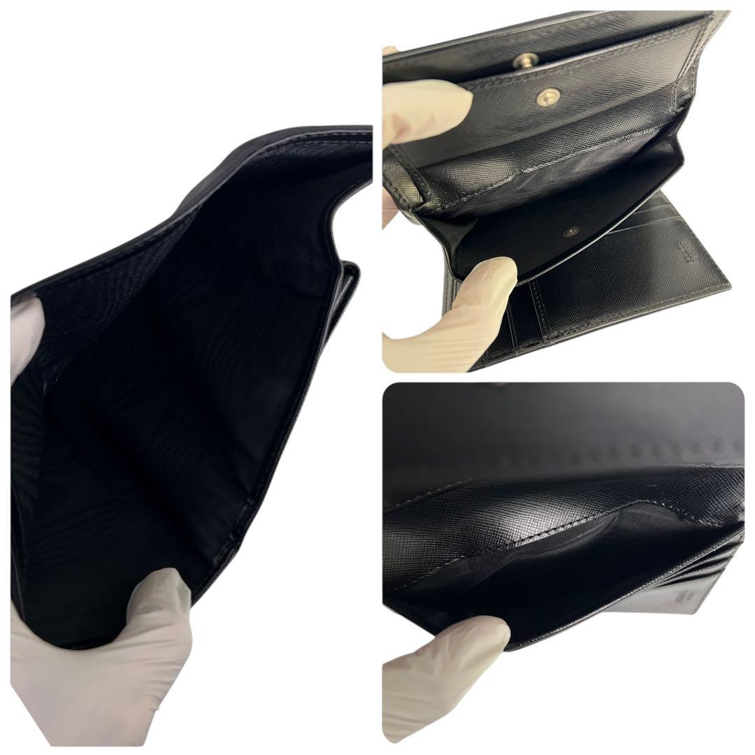 【未使用】プラダ 三つ折り財布 ブラック ナイロン　三角ロゴ　ロゴプレート　黒