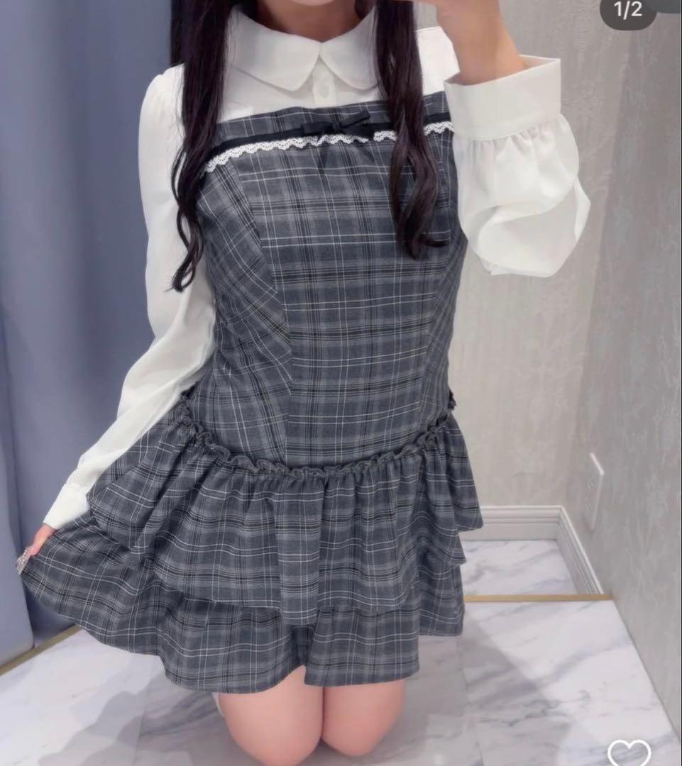 evelyn チェック柄ティアードミニワンピース