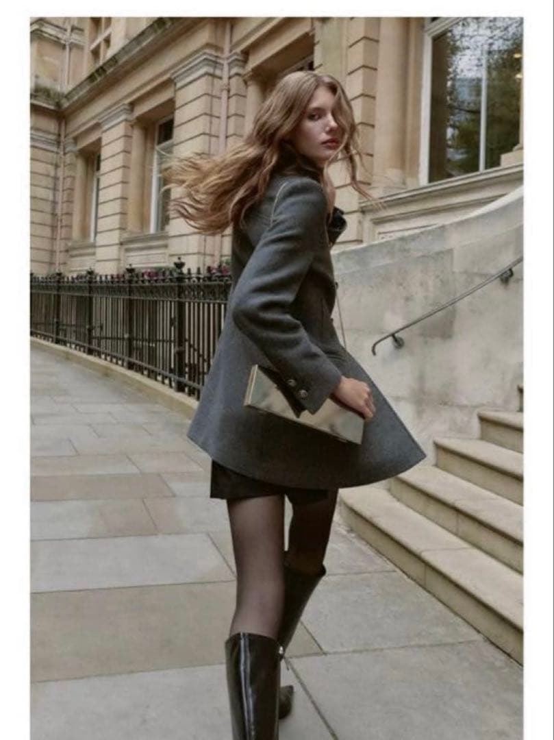 【新品】ZARA ザラ ウール混紡ショート丈ダブルブレストコート xs グレー