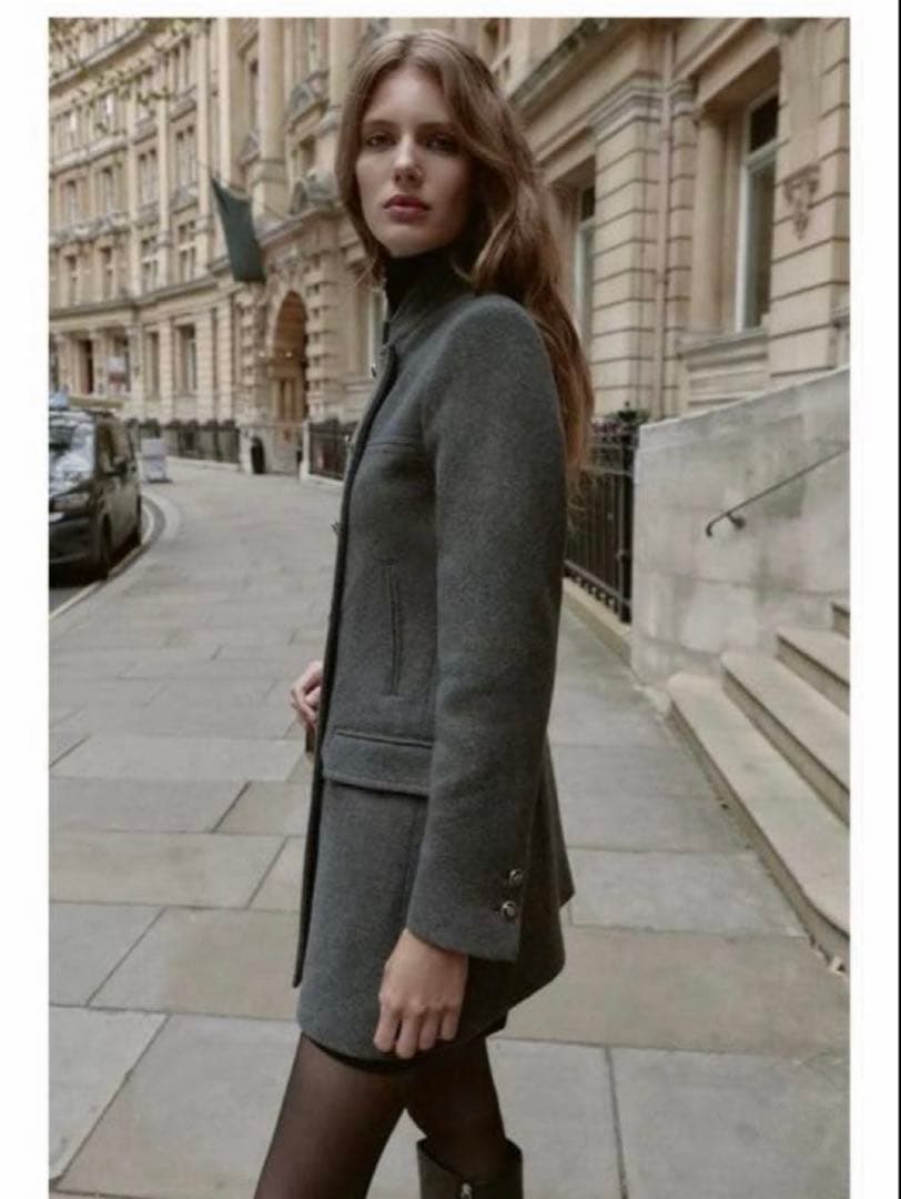 【新品】ZARA ザラ ウール混紡ショート丈ダブルブレストコート xs グレー