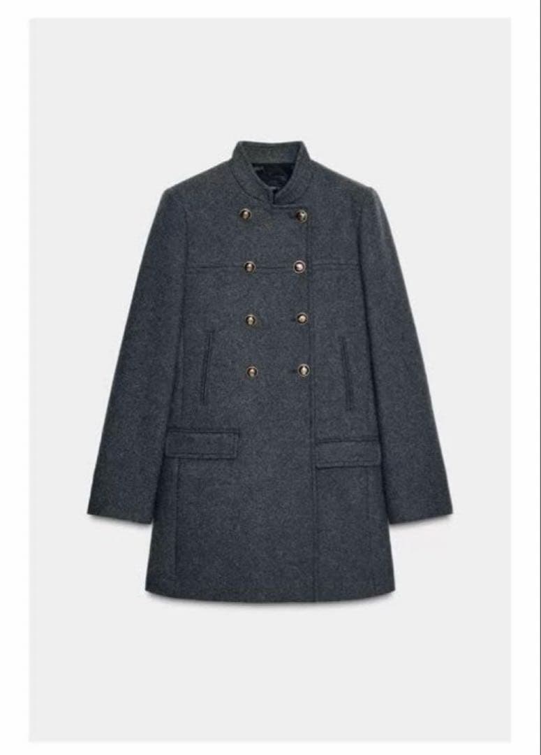 【新品】ZARA ザラ ウール混紡ショート丈ダブルブレストコート xs グレー