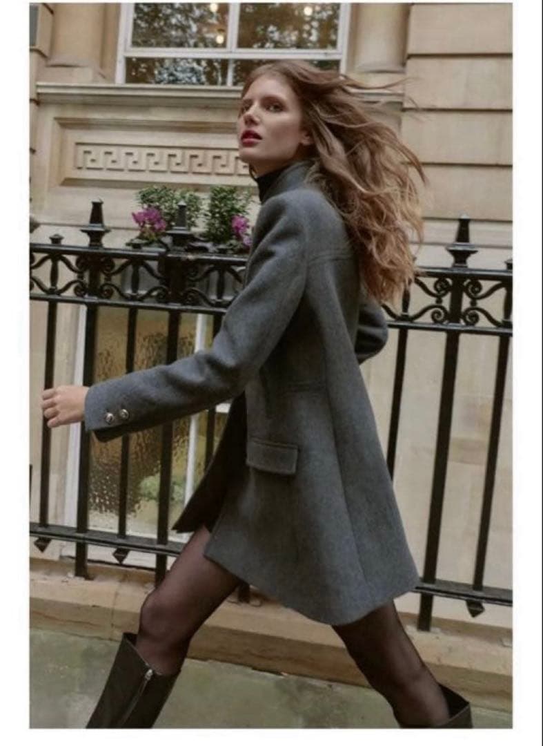 【新品】ZARA ザラ ウール混紡ショート丈ダブルブレストコート xs グレー