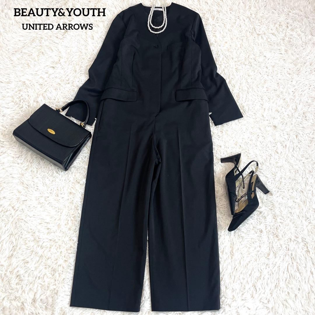 美品☆ ユナイテッドアローズ　ツイルVネックオールインワン　ブラック　Sサイズ