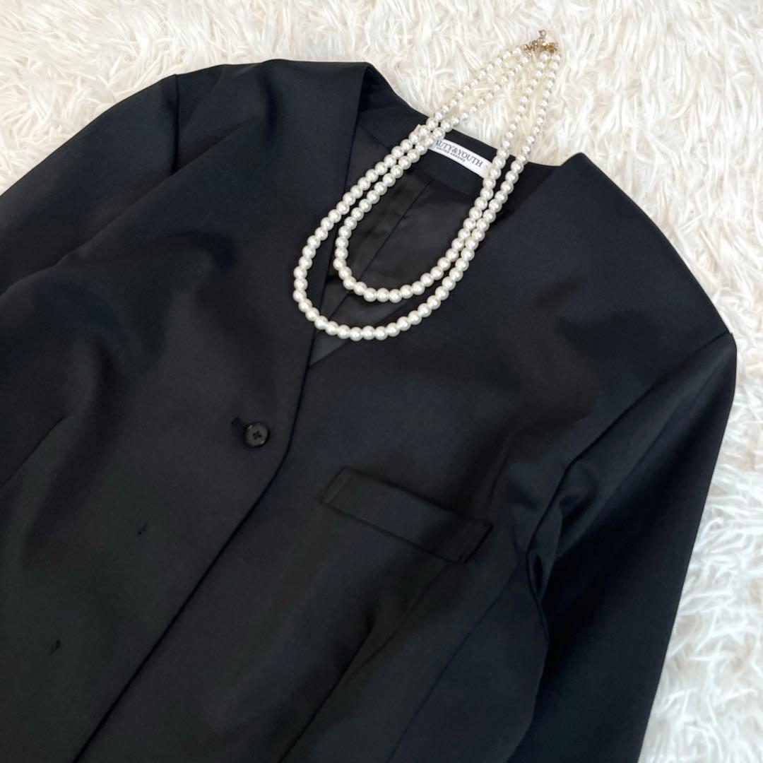 美品☆ ユナイテッドアローズ　ツイルVネックオールインワン　ブラック　Sサイズ