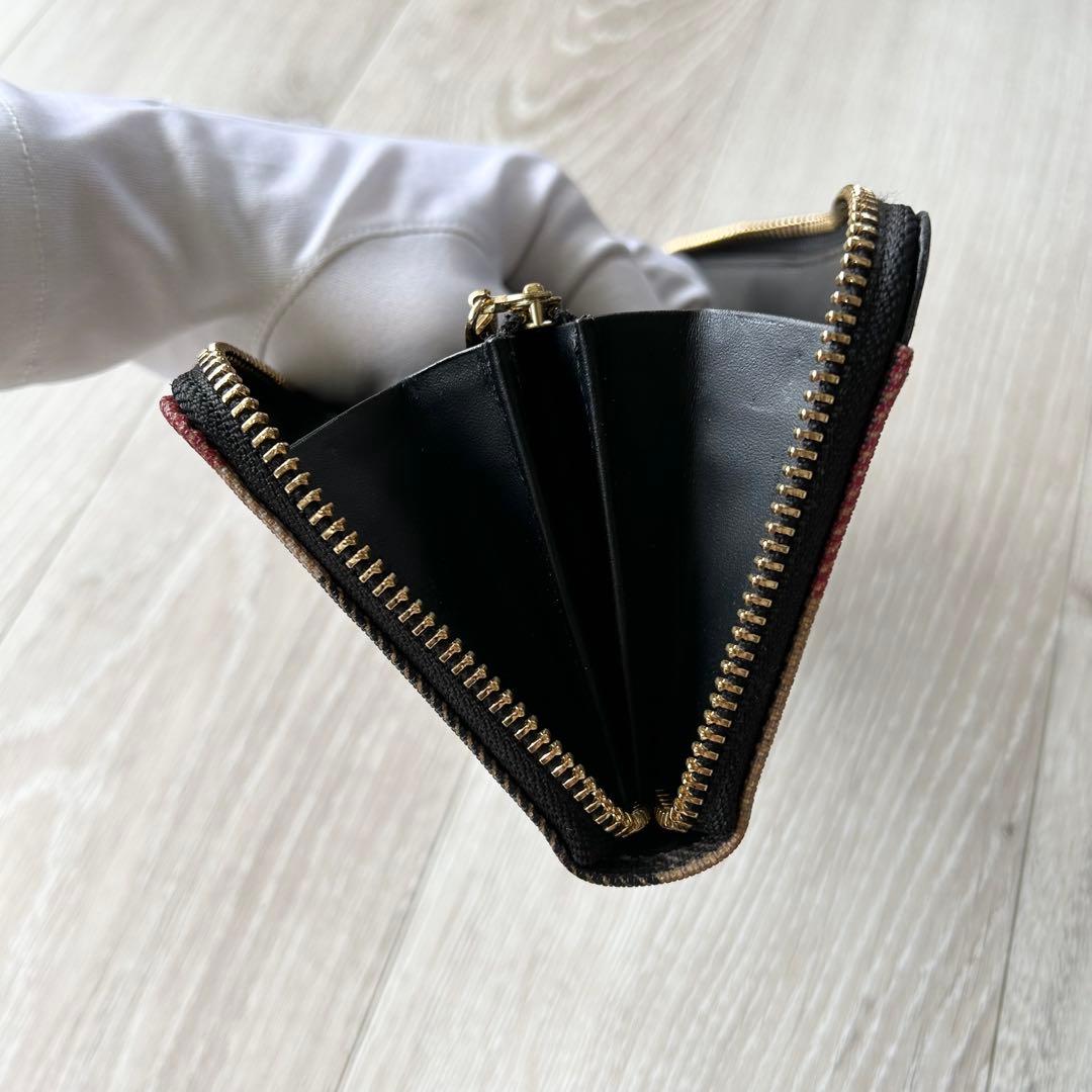 【美品】ブルーレーベルクレストブリッジ 長財布 ラウンドファスナー チェック黒赤