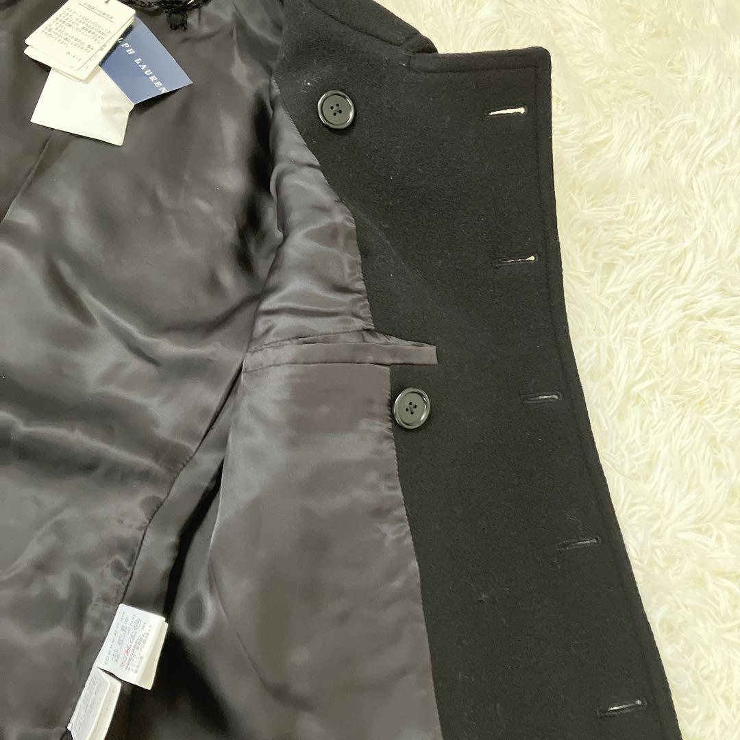 新品　レディースピーコート　ダブルブレスト ウールコート 黒　S