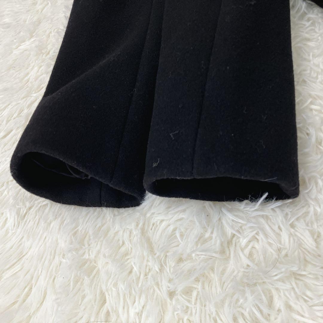 新品　レディースピーコート　ダブルブレスト ウールコート 黒　S