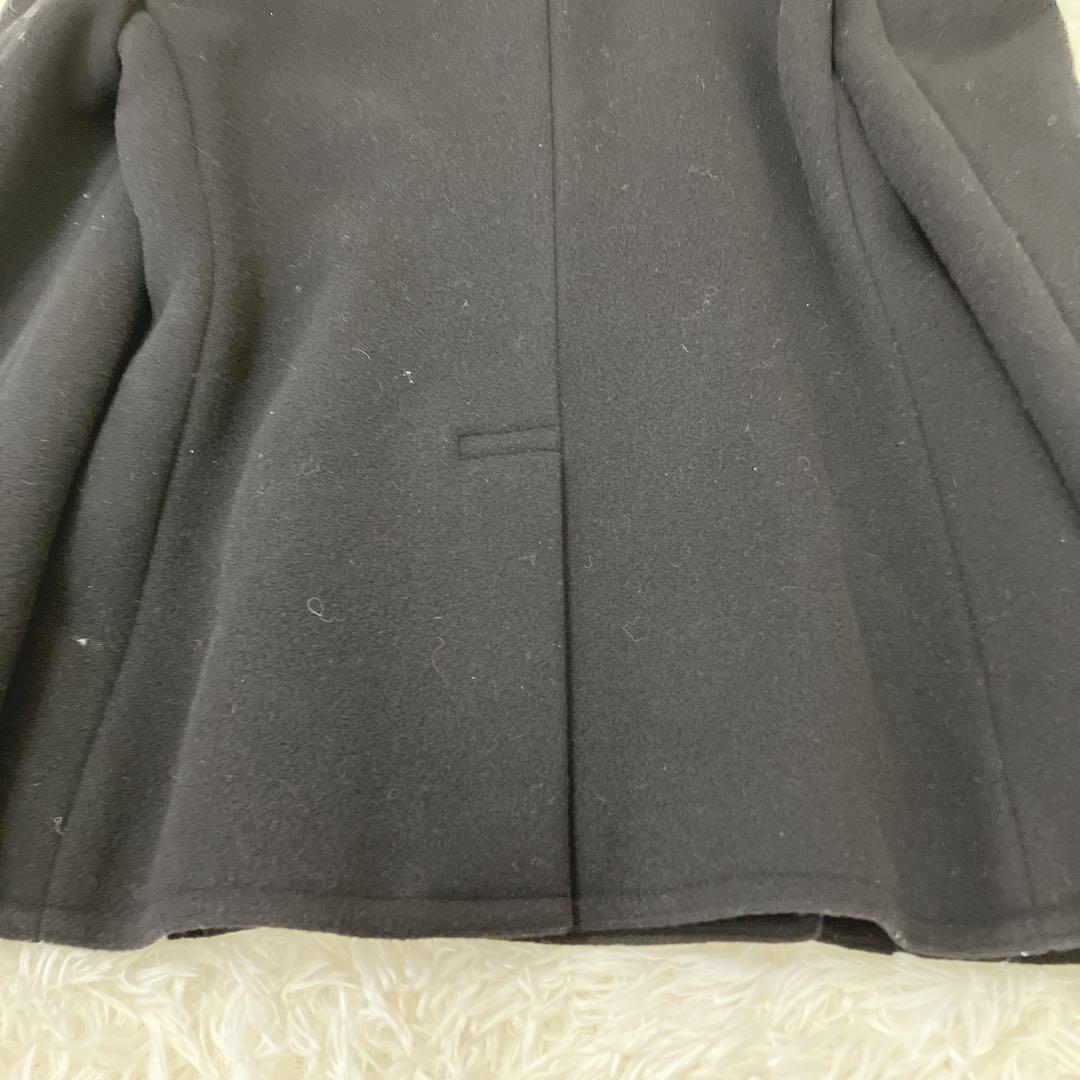 新品　レディースピーコート　ダブルブレスト ウールコート 黒　S