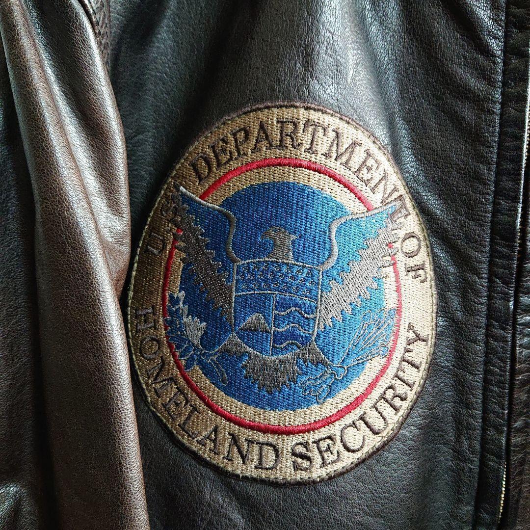 AVIREX★牛革 リアルレザー バックプリント レザージャケット 茶 L