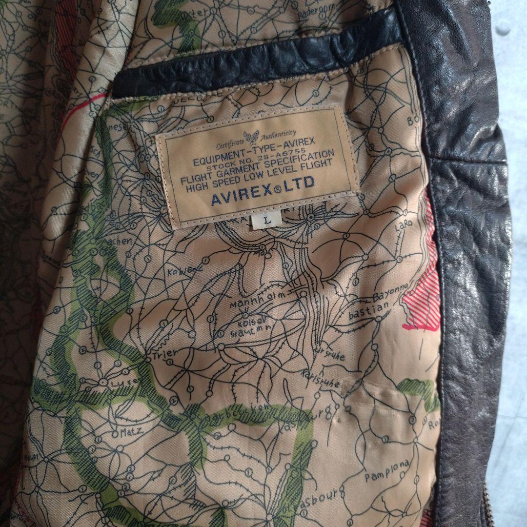 AVIREX★牛革 リアルレザー バックプリント レザージャケット 茶 L