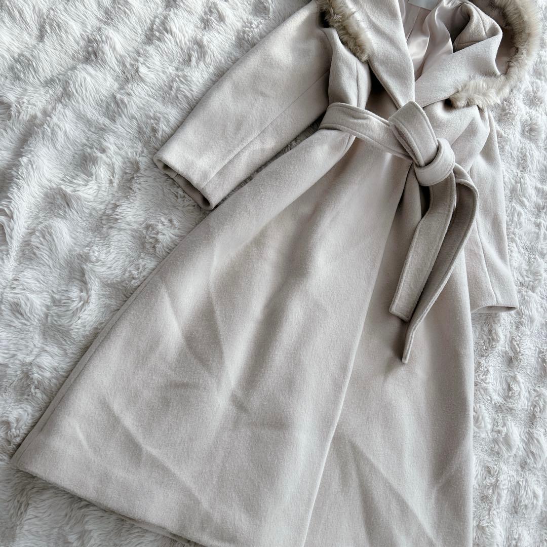 セルフォード★フード　ファー　ロングガウンコート ベルテッド ベルト　アイボリー