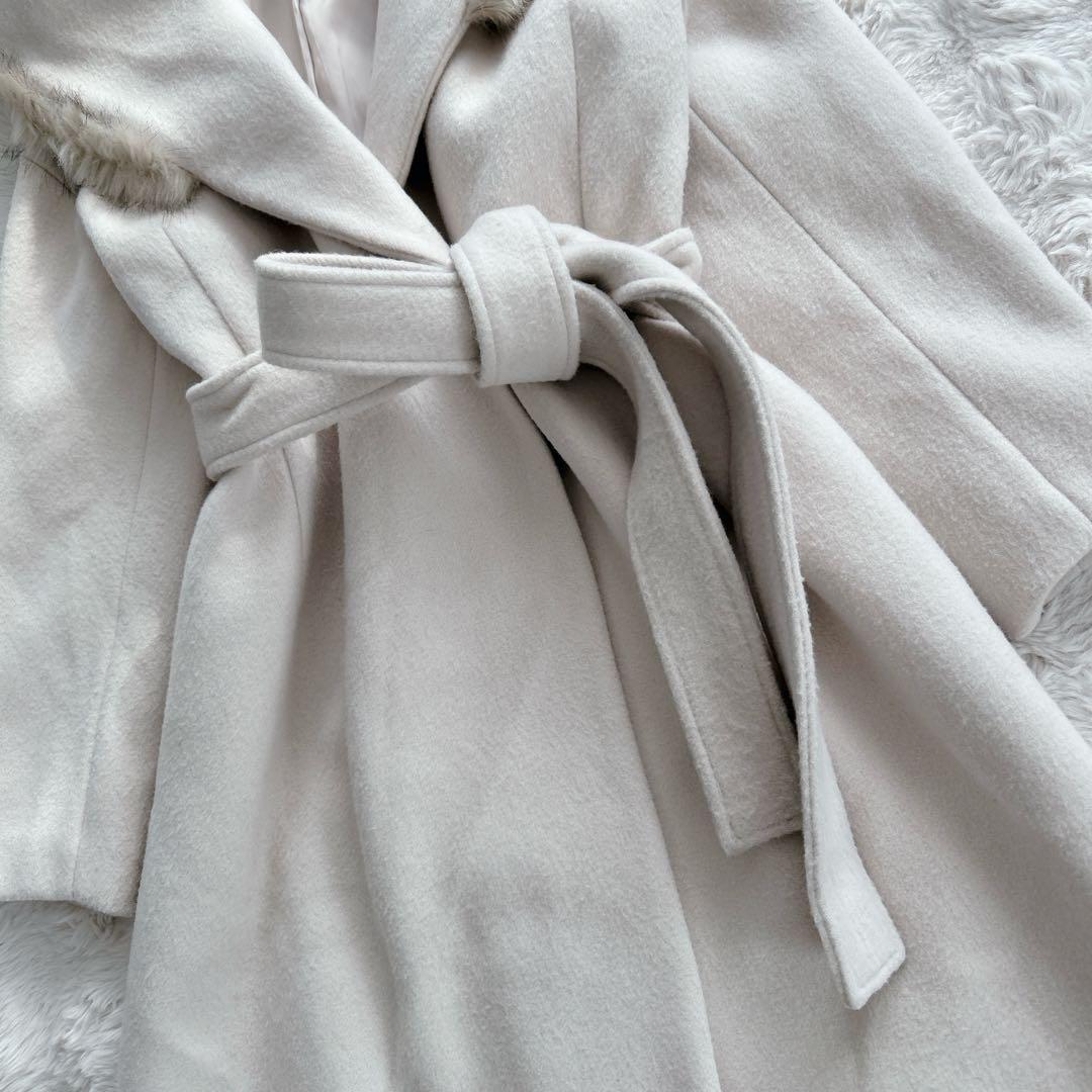 セルフォード★フード　ファー　ロングガウンコート ベルテッド ベルト　アイボリー