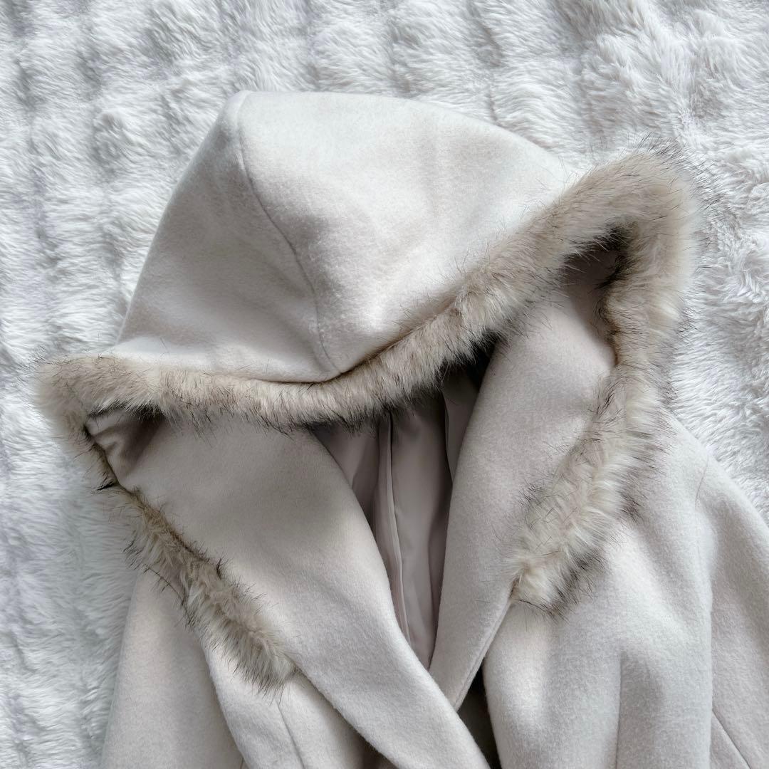 セルフォード★フード　ファー　ロングガウンコート ベルテッド ベルト　アイボリー