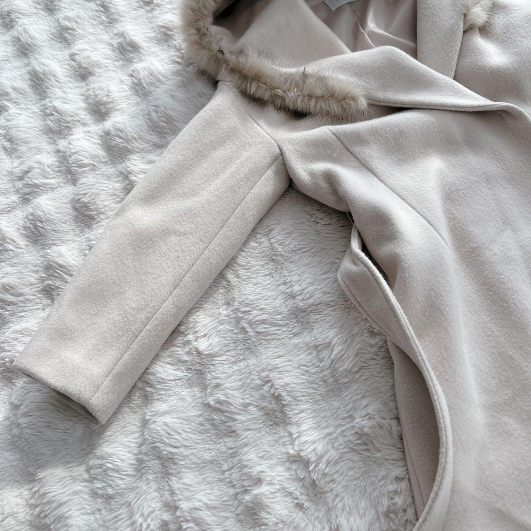 セルフォード★フード　ファー　ロングガウンコート ベルテッド ベルト　アイボリー