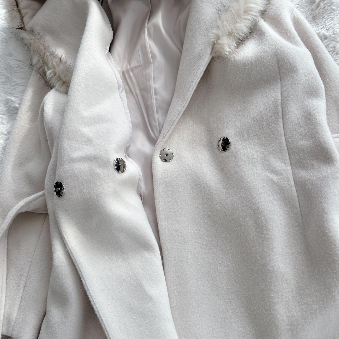 セルフォード★フード　ファー　ロングガウンコート ベルテッド ベルト　アイボリー