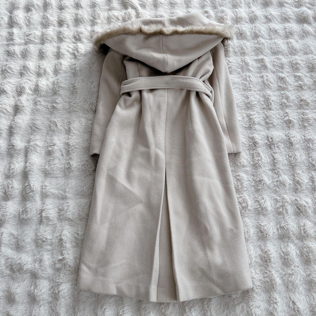 セルフォード★フード　ファー　ロングガウンコート ベルテッド ベルト　アイボリー