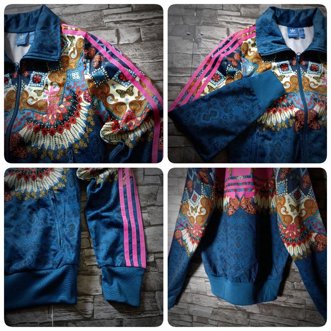 アディダスジャージ ピンクバックロゴ アート 蝶 花 ハイネック 刺繍ロゴ大きめ