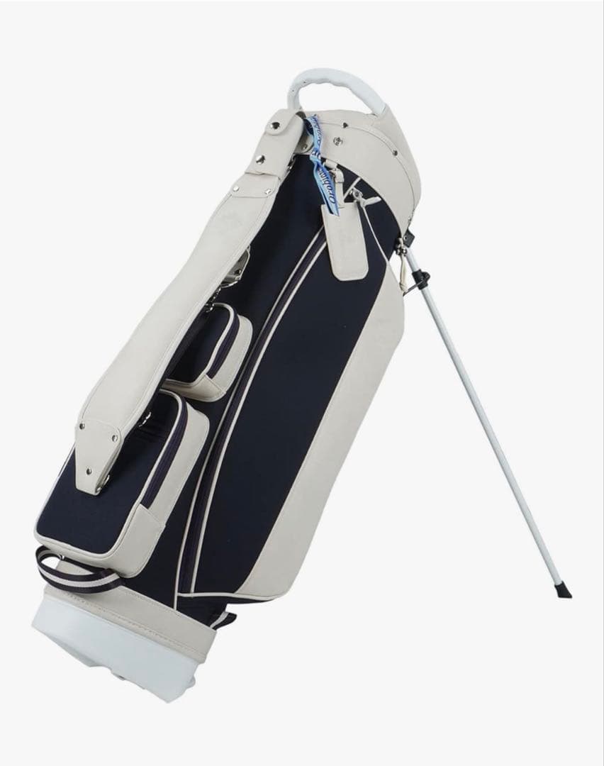 オロビアンコ　ネイビー×レザーホワイト(スタンド式キャディバッグ)フード付き