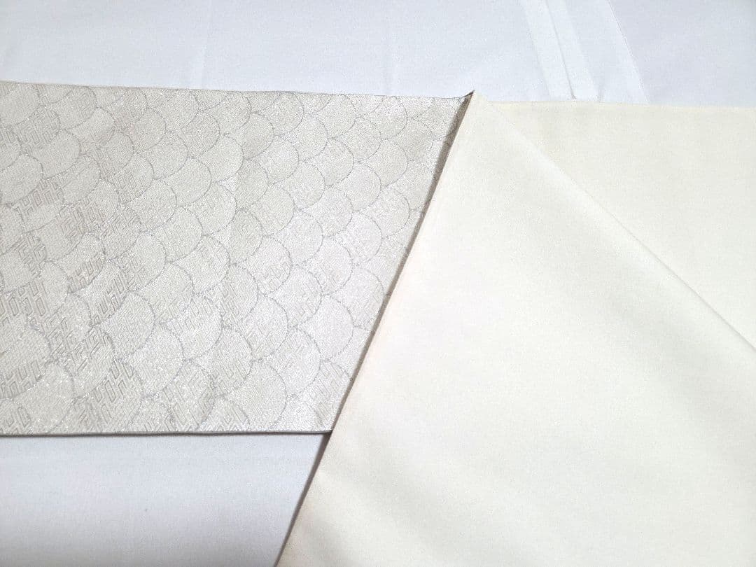 A◆着物くつろぎ 青海波模様 銀糸 白 ワントーン 六通 正絹 フォーマルな袋帯