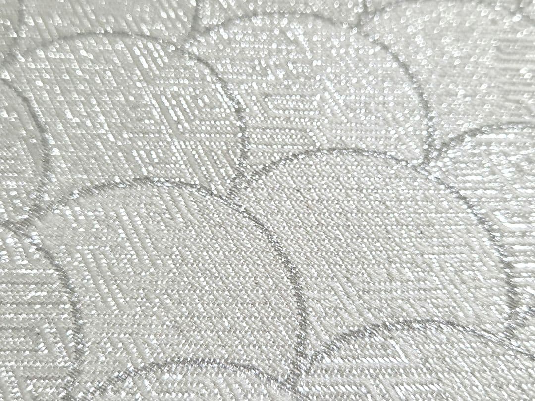 A◆着物くつろぎ 青海波模様 銀糸 白 ワントーン 六通 正絹 フォーマルな袋帯