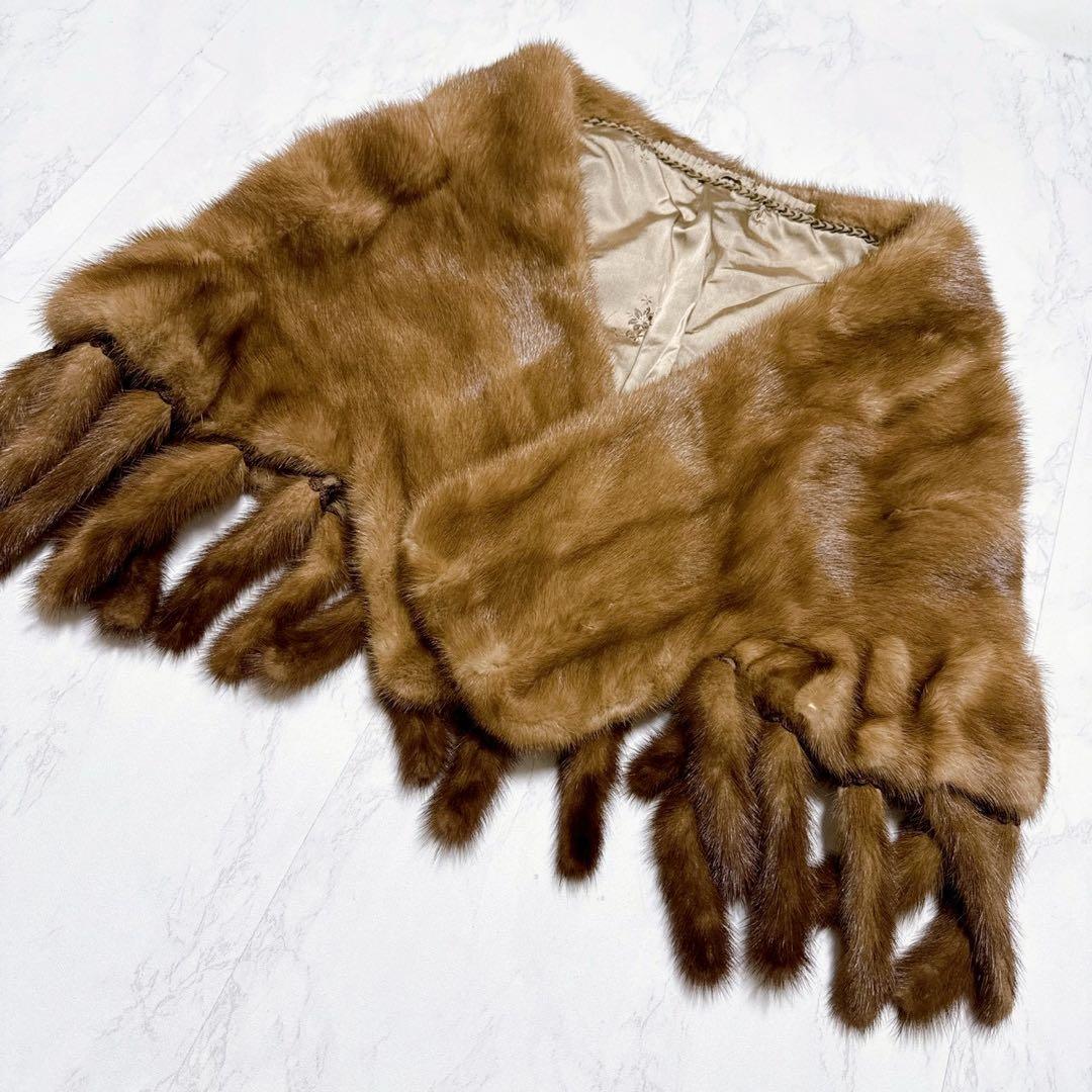 ミンクファー　パステルミンク　ビッグショール　ケープ　ポンチョ