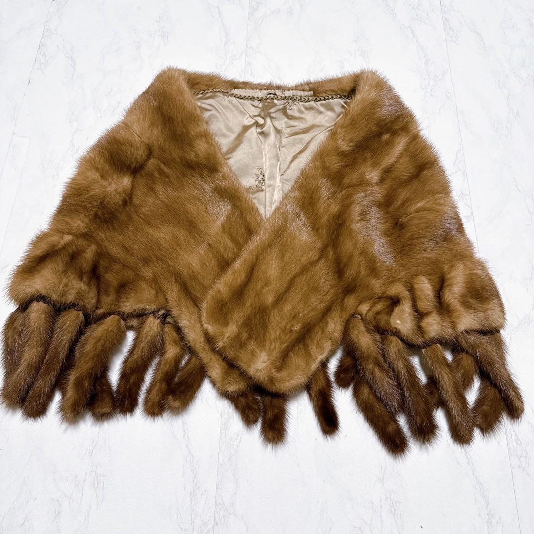 ミンクファー　パステルミンク　ビッグショール　ケープ　ポンチョ