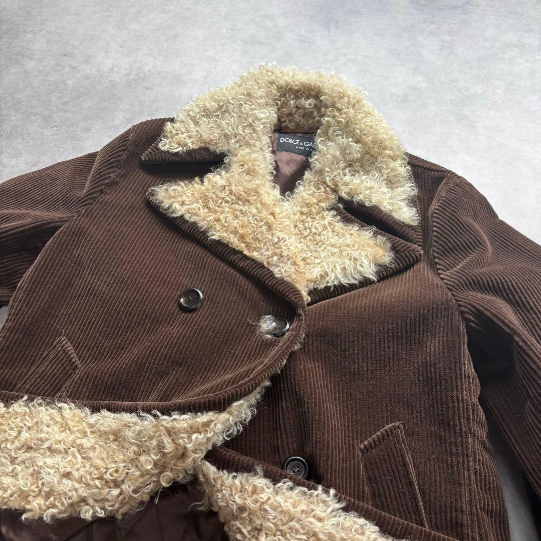 T*0様 D&G コート ダブル カルガンゴートファー コーデュロイ ブラウン