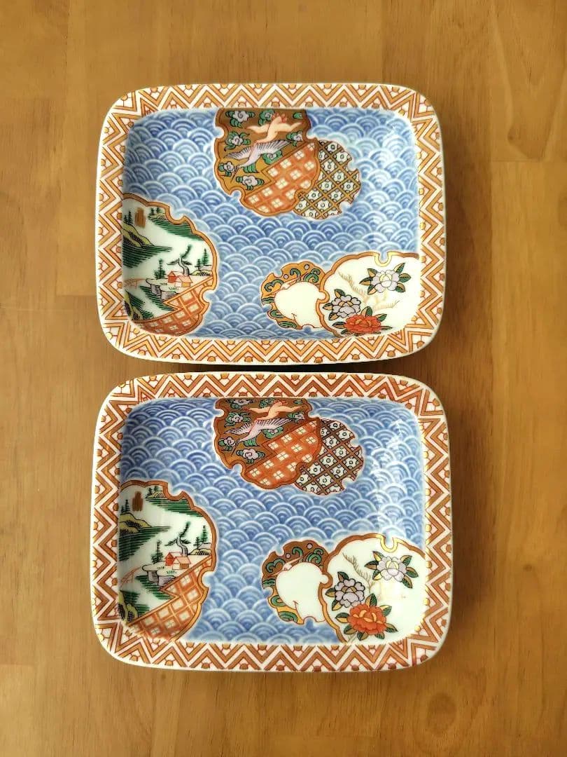 波佐見焼 林九郎窯 青海波地紋雪輪 角皿２枚セット