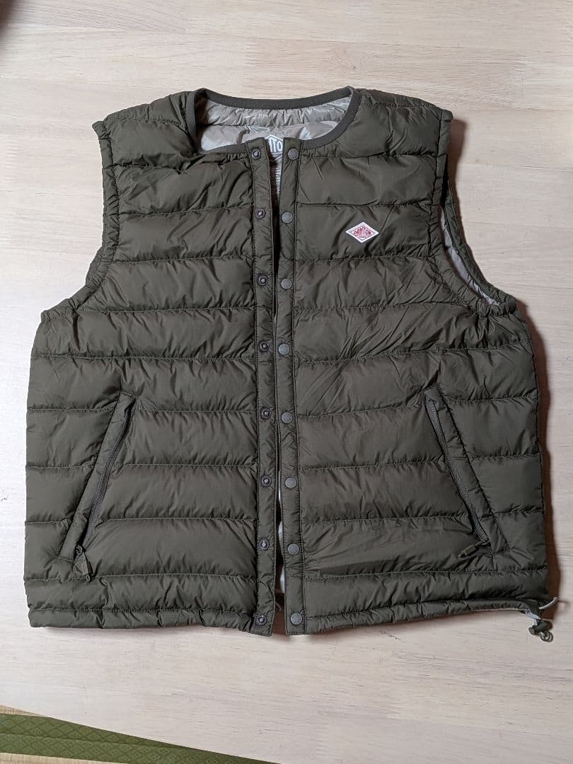 ダントン☆レディースクルーネックインナーダウンベスト☆Ｓサイズ☆オリーブ☆