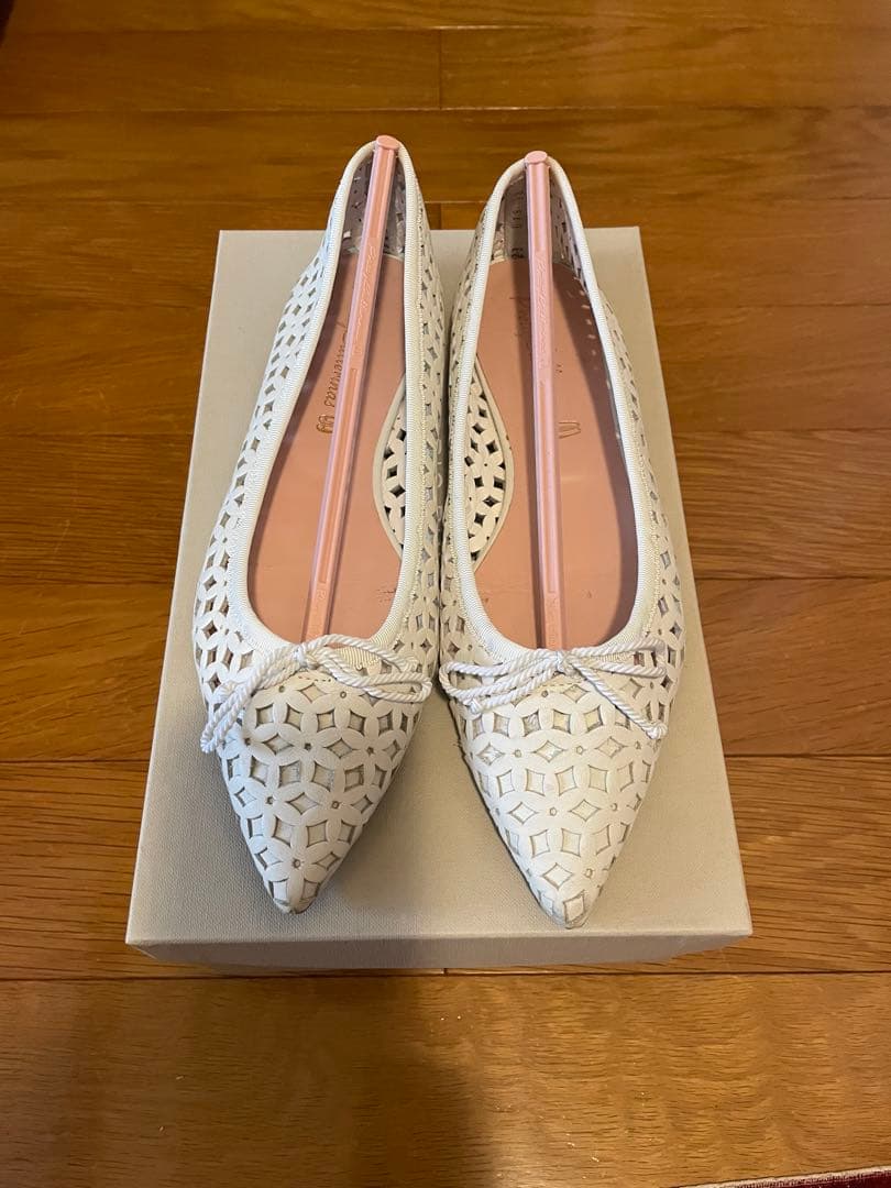 美品　Pretty Ballerinas ホワイトメッシュ バレエシューズ