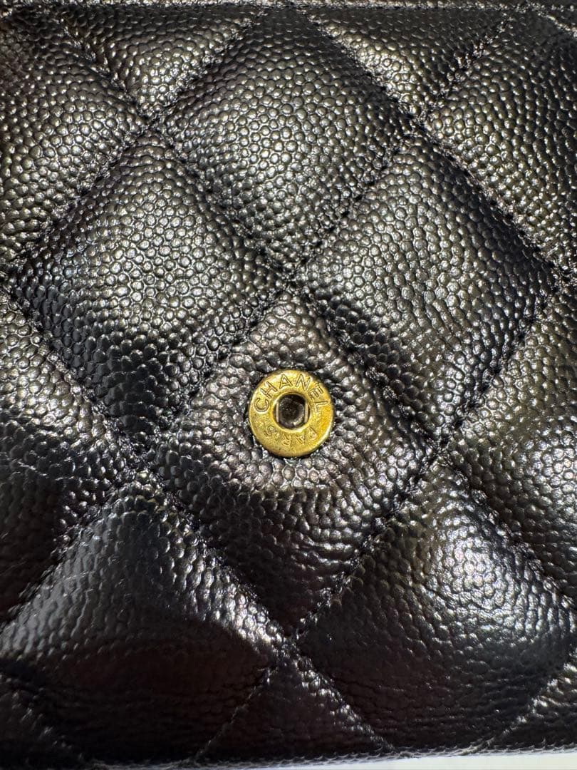 CHANEL シャネル　マトラッセ 黒 キャビアスキン 三つ折り財布