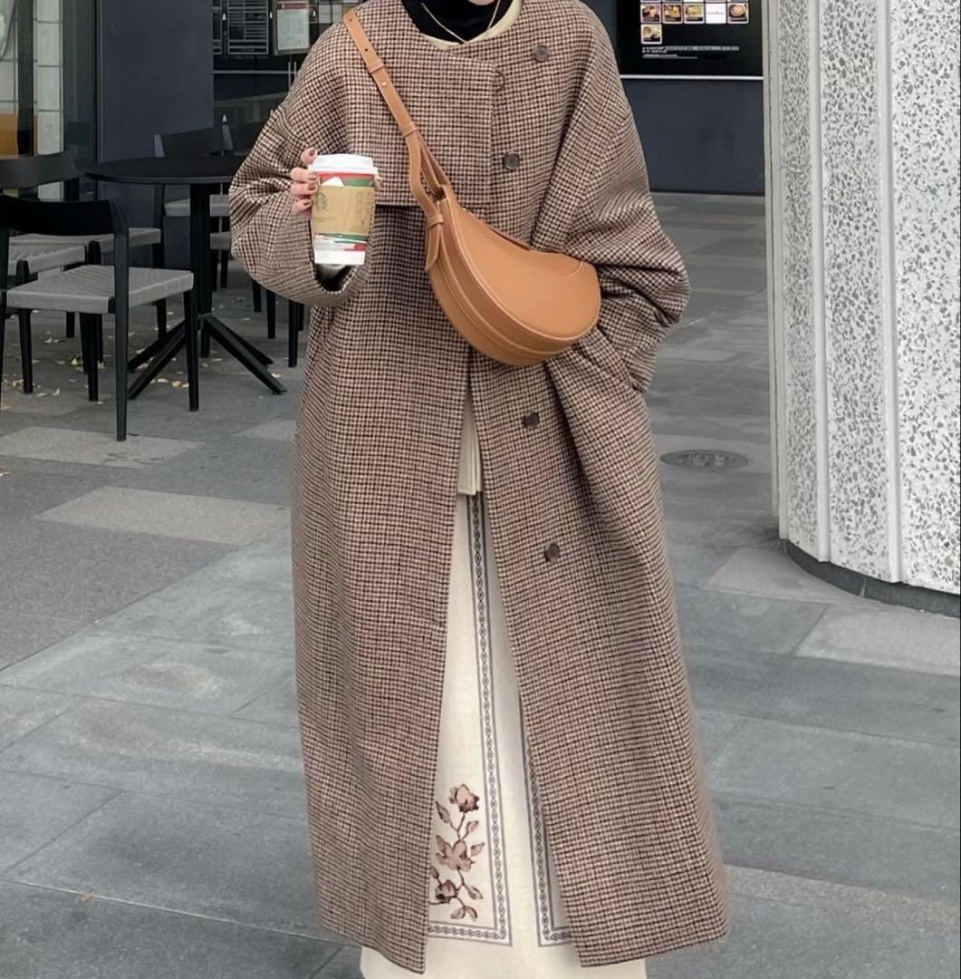 【タグ付】Eaphi no collar wool check coat