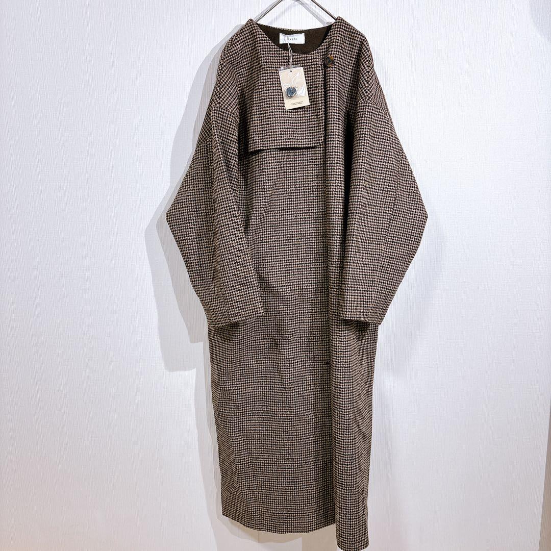 【タグ付】Eaphi no collar wool check coat