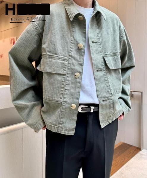 H BEAUTY&YOUTH ヘリンボーンマリン ユーティリティジャケットOvy