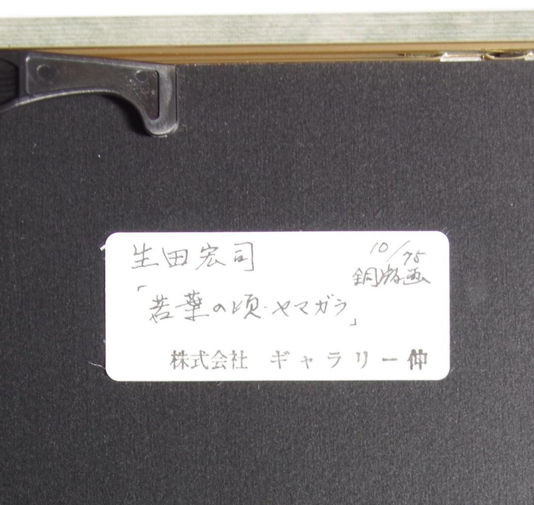 生田宏司　「若葉のころ　ヤマガラ」　　銅板画　２５×１４ｃｍ　真作　ｍｃ