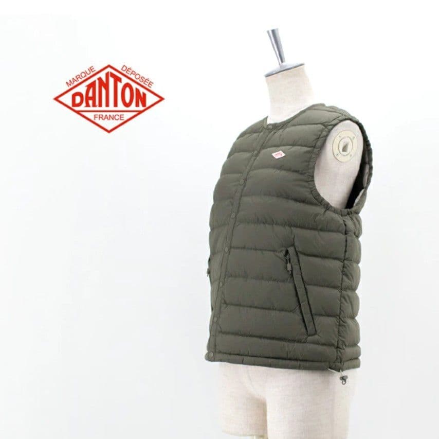 【未使用】DANTON クルーネック インナーダウンベスト オリーブ M