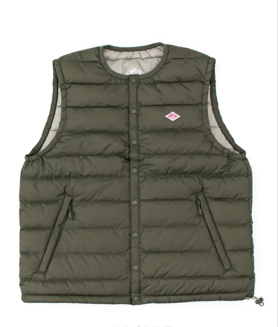 【未使用】DANTON クルーネック インナーダウンベスト オリーブ M