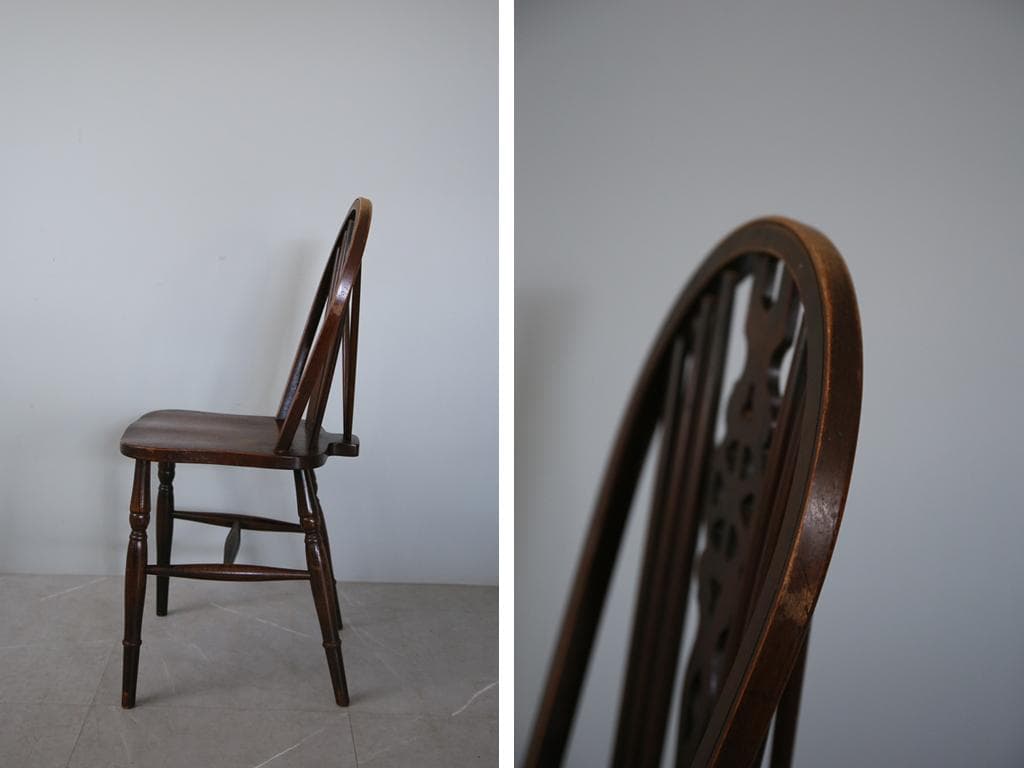 英国アンティーク木製ホイールバックチェア/ダイニングイス/椅子(91-203-5