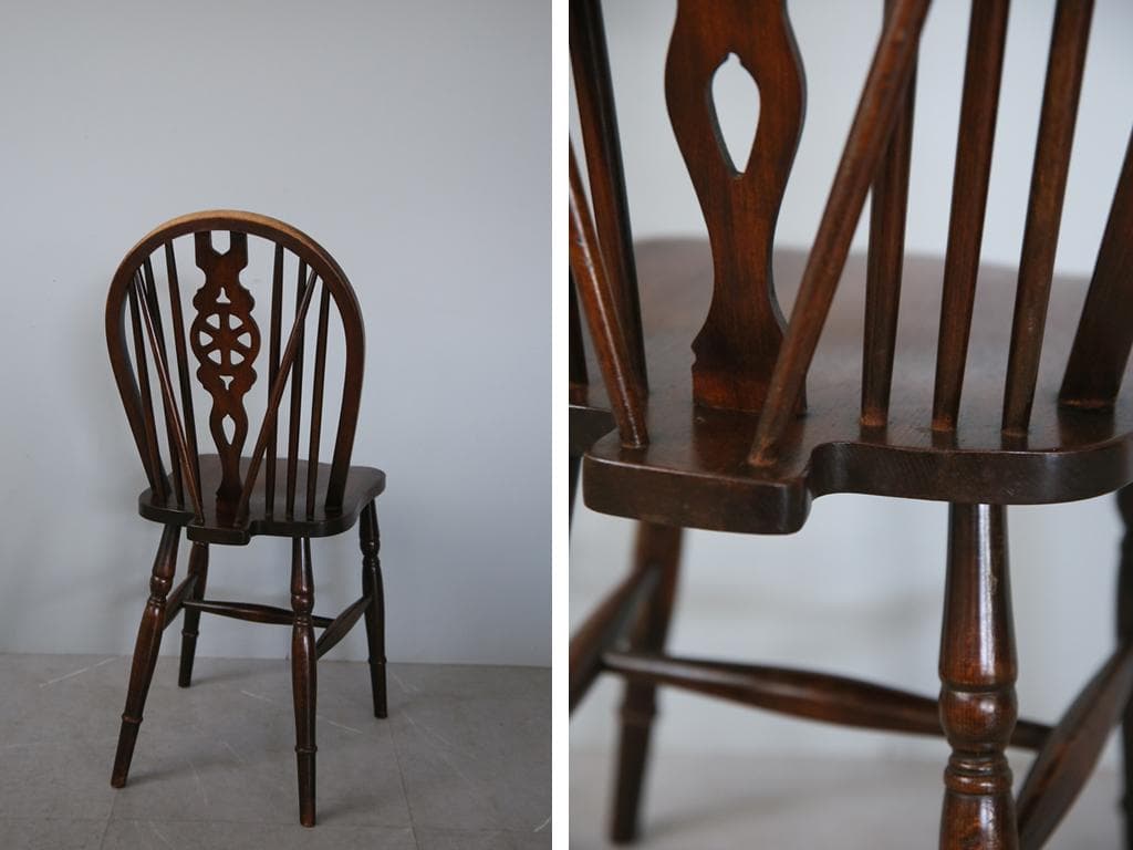 英国アンティーク木製ホイールバックチェア/ダイニングイス/椅子(91-203-5